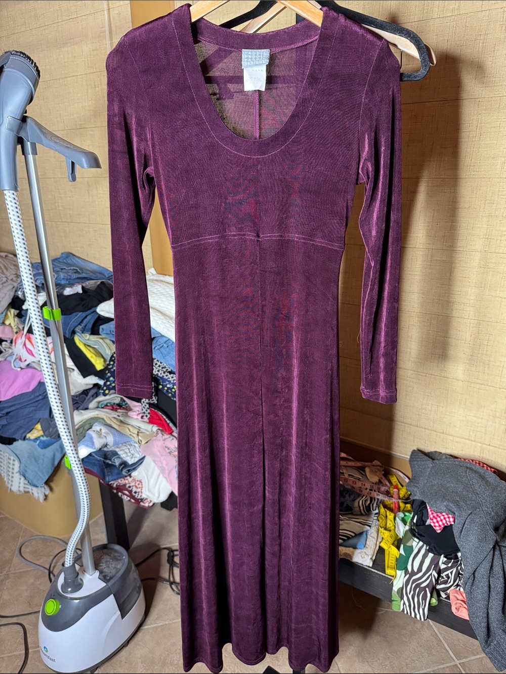 Vintage Rabbit Rabbit Rabbit Designs Plum Slinky Knit Maxi Dress Size 6 - Picture 2 of 6